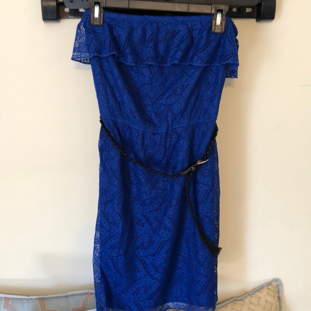 Blue strapless dress